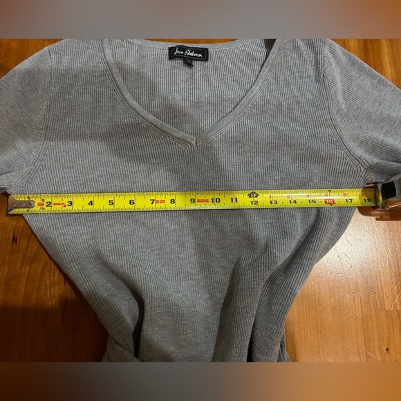 Sam Edelman Gray Knit Dress Long Sleeve V-Neck Tie Waist Size Small - Picture 4 of 5